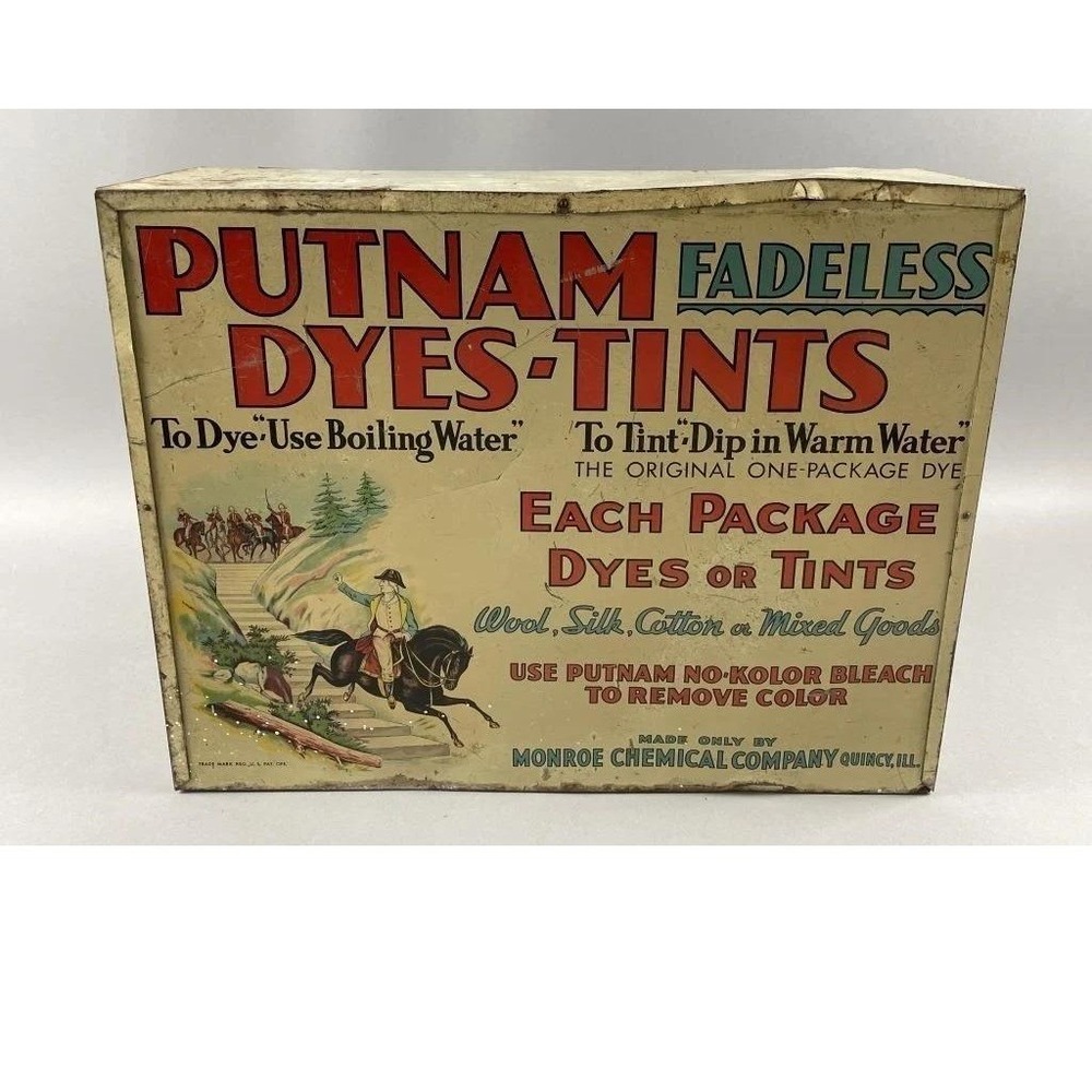 Antique Putnam Fadeless Dyes Tints General Store‎ Metal Wood Display Cabinet